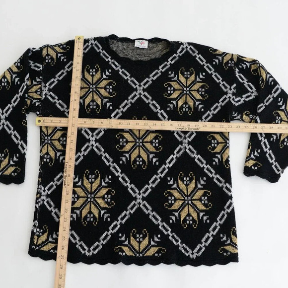 Vintage Nutcracker  Black Gold Print Knit Crewneck Sweater XL - Picture 4 of 11